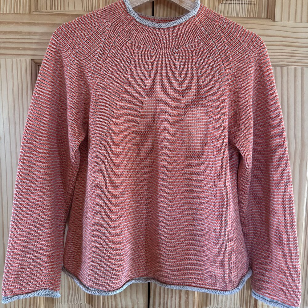Toast Stripe Linen Cotton Sweater in Ecru/Orange, XS